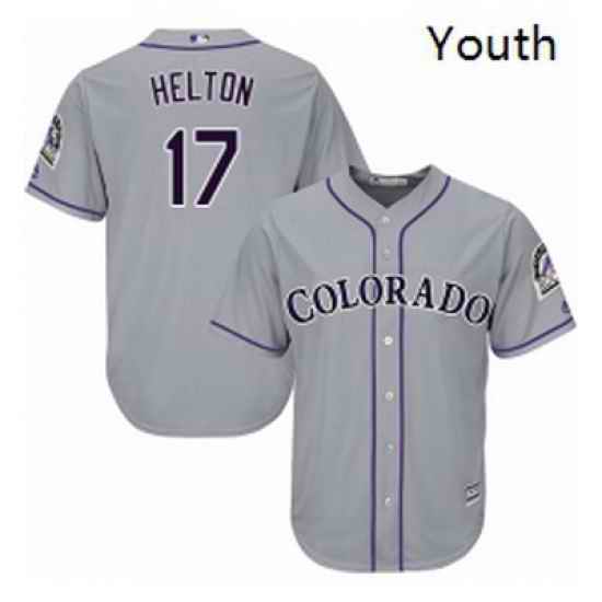 Youth Majestic Colorado Rockies 17 Todd Helton Replica Grey Road Cool Base MLB Jersey